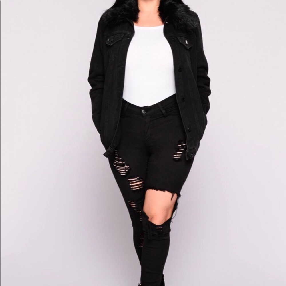 Brand New oversized Black Denim Fur Jacket